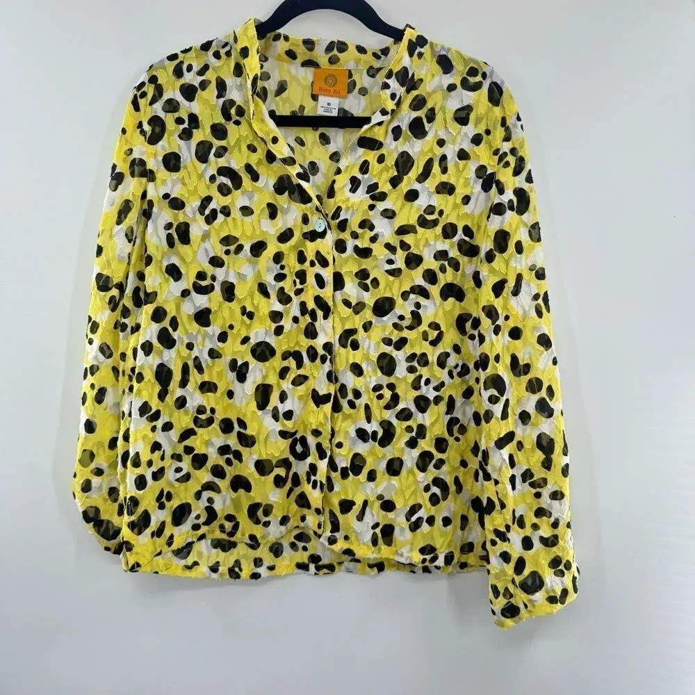3For$20 Ruby Rd Yellow Black/White Dot Button Down Blouse size 10